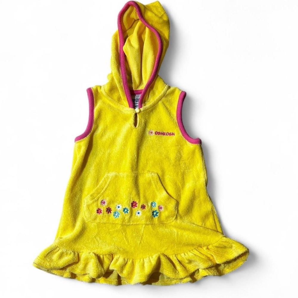 Vintage Yellow OshKosh hooded terry cloth cover up with ruffles and flowers